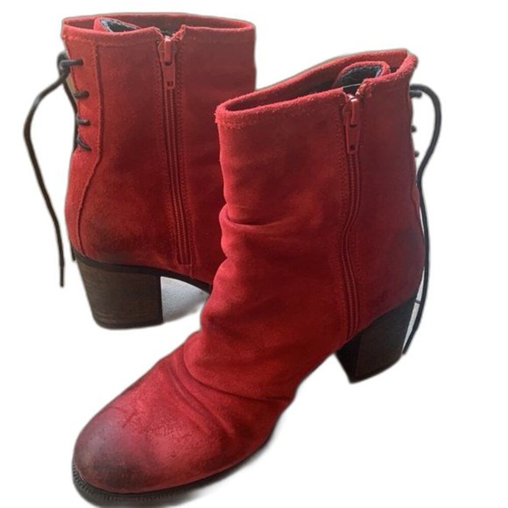Bos. & Co. Women's Red Distressed Suede Lace Up Casual Dress Boots Size 6.5/37